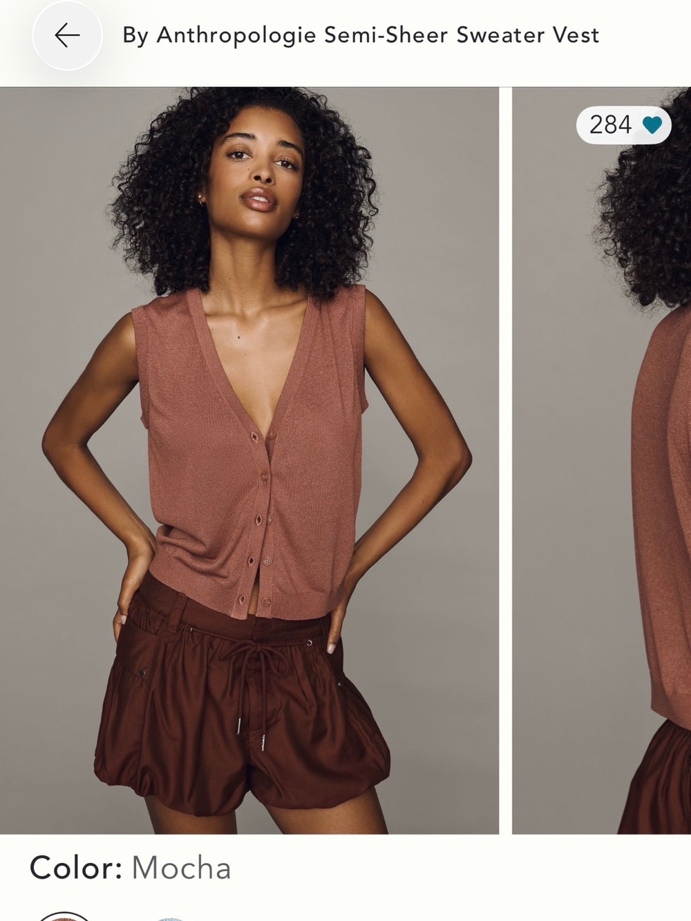 Anthropologie Semi-Sheer Mocha Button-Front Sweater Vest